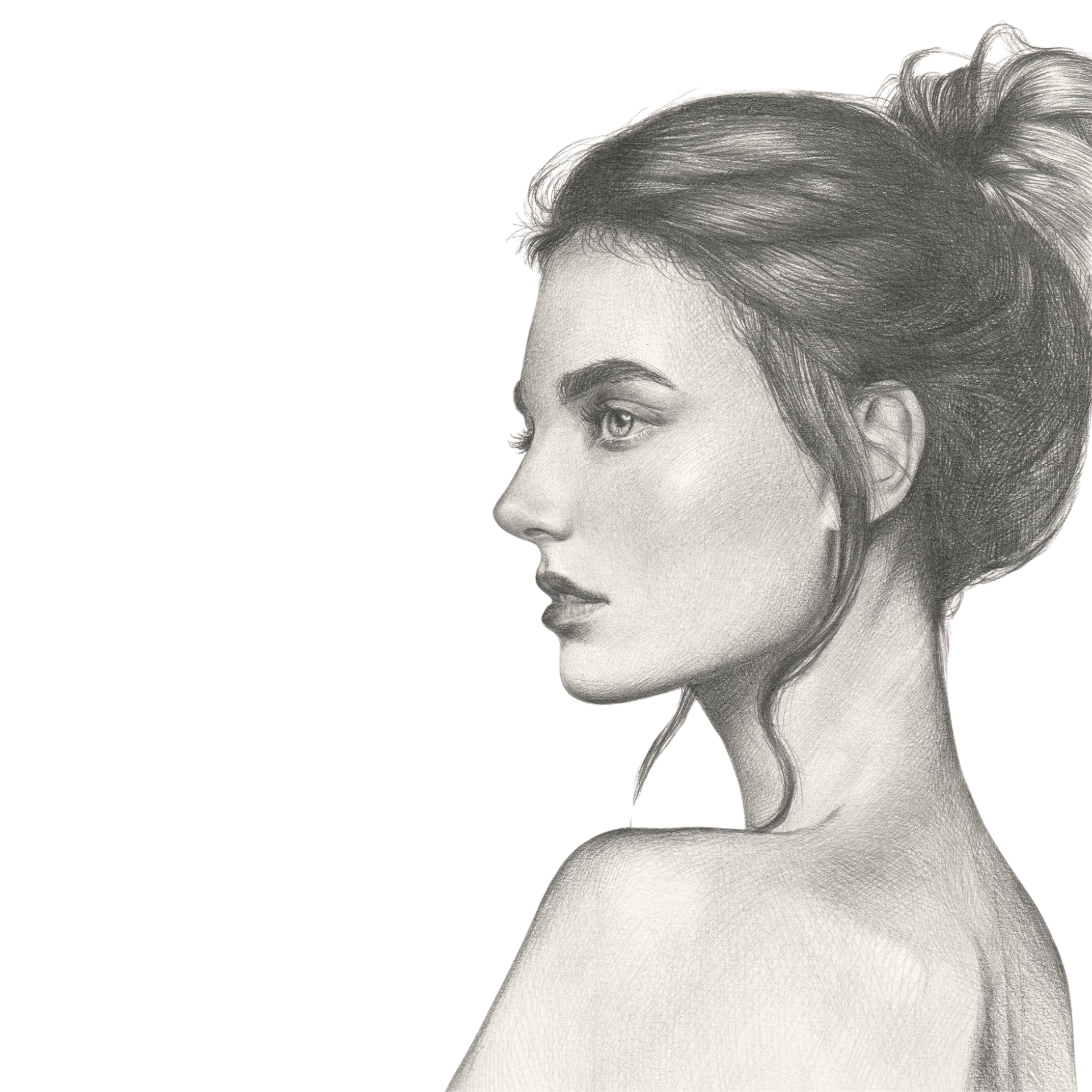 Ilustração de uma mulher de perfil em preto e branco